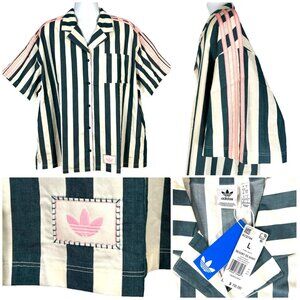 adidas Originals Womens Resort Shirt size Large 14-16 Oversized Striped NWT
